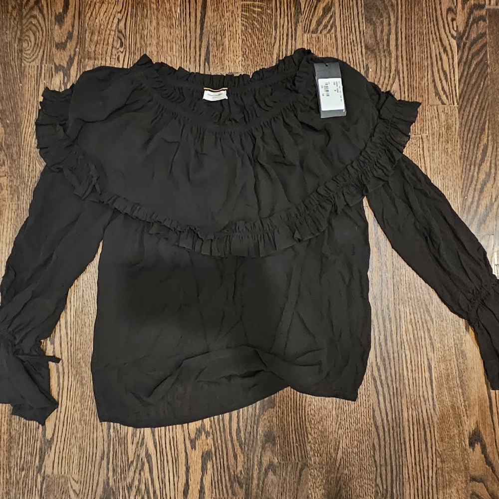 NWT Saint Laurent Off-Shoulder RUFFLE TOP
